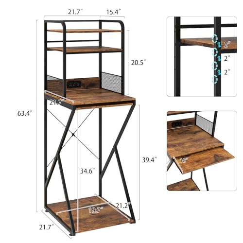 4-Tier Mini Fridge Stand with Power Outlet & Pull-Out Coffee Bar Shelf