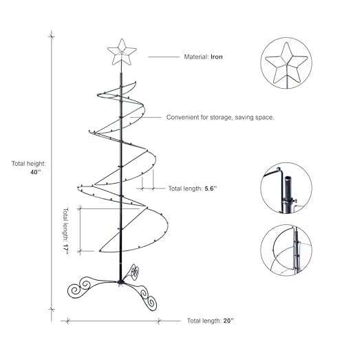 HOHIYA 3 ft Spiral Ornament Display Tree - Black Metal Christmas Stand with 35 Hooks