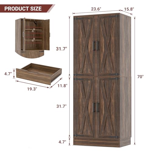 71" Tall Farmhouse Kitchen Pantry Cabinet with Barn Doors and Storage Drawer