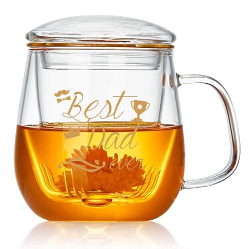 DOPUDO 17.6oz Glass Tea Cup with 'Best Dad Ever' Design – Perfect Father’s Day Gift