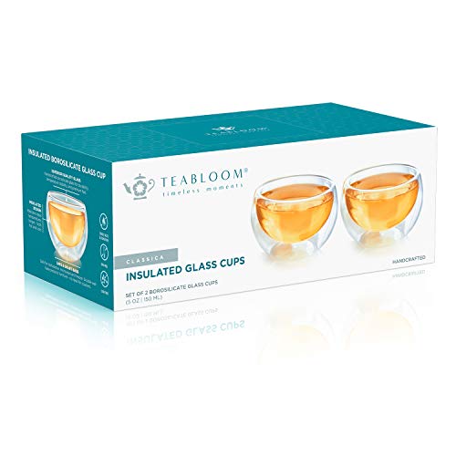 Teabloom Double Walled Glass Coffee & Tea Cups Set of 2, 5 oz / 150 ml