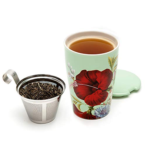 Tea Forte Double-Walled Ceramic Kati Tea Cup with Stainless Steel Infuser, 12 oz