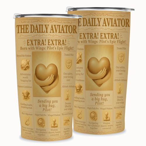 SNUGLYZEN Pilot Gift Tumbler 20oz - Aviation Travel Mug, Vintage Airplane Cup, Insulated Stainless Steel, Graduation & Retirement Gift for Men Women