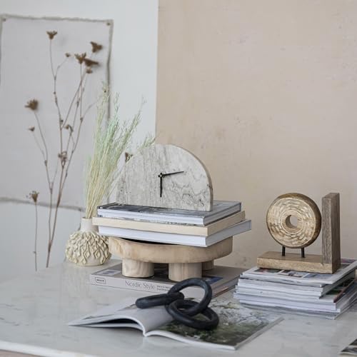 Half Moon Marble Mantel Clock - Beige Modern Table Clock 10-Inch