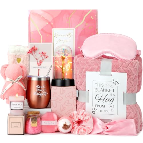 Self Care Spa Gift Basket for Women - 14pc Care Package with Blanket & Tumbler