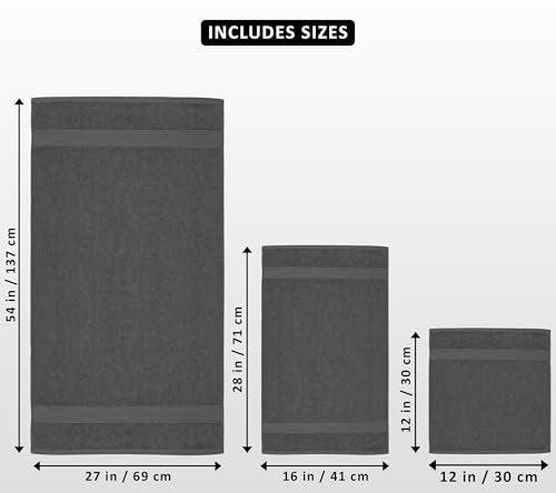 Utopia Towels 8-Piece Luxury Ring Spun Cotton Towel Set, Grey