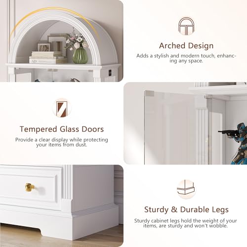 72" Arched Display Cabinet with Glass Doors & Motion Sensor Lights