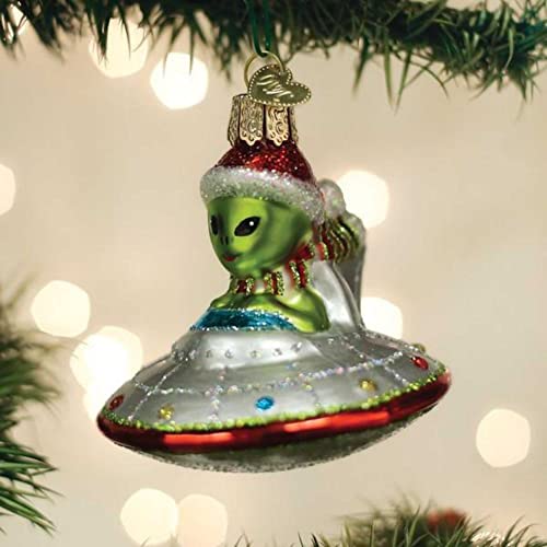 Old World Christmas UFO with Alien Santa Ornament - Handcrafted Glass Holiday Decoration, Outer Space Collection