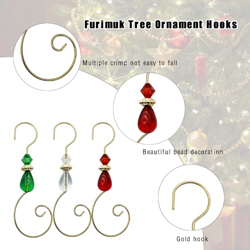 Furimuk 20 Pcs Christmas Ornament Hooks with Crystals - Red & Green, 3-Inch Stainless Steel Hangers