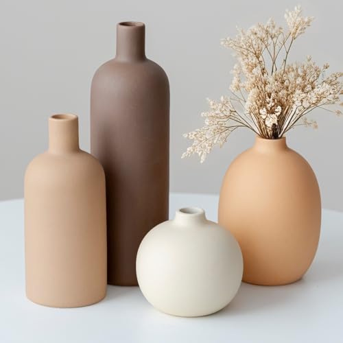 Modern Ceramic Vase Set - Minimalist Neutral Earth Tone Home Decor (4 Pieces)