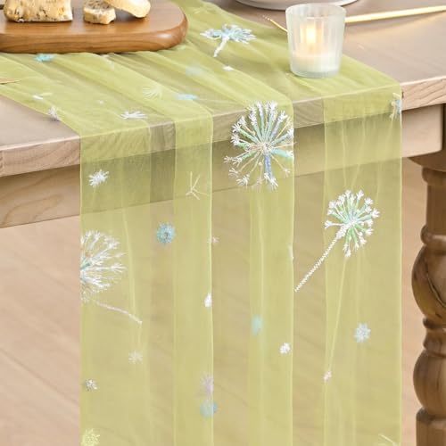 Artoid Mode 28x120 Inch Sequin Dandelion Yellow Gauze Table Runner – 10ft