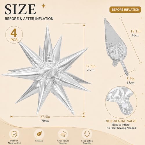 Silver Star Balloons Decorations Pack - 48pcs Foil Party Balloons for Birthday Wedding Christmas