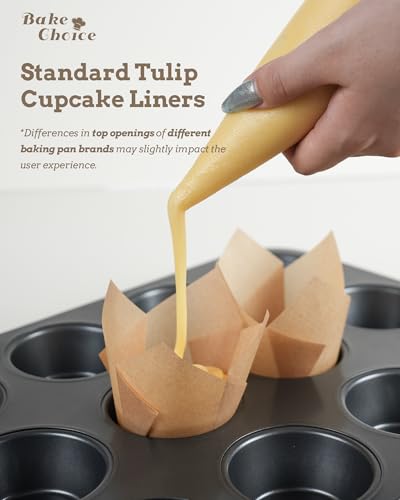 Unbleached Tulip Cupcake Liners - 200 Pack Greaseproof Muffin Wrappers