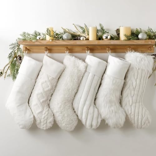 18-Inch Luxury Christmas Stockings 6-Pack - Faux Fur Textured Patterns with Name Tags