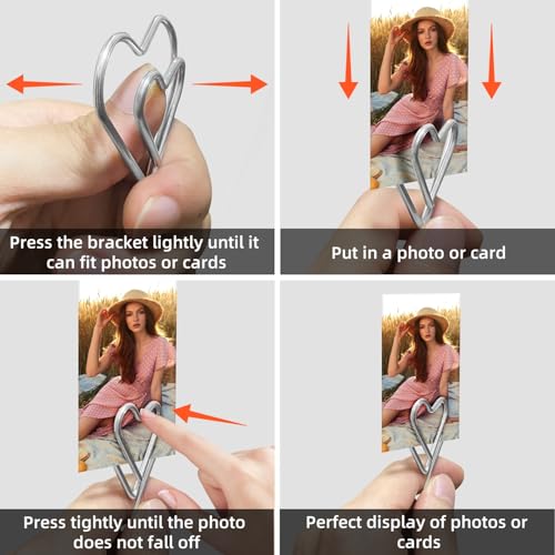 Heart-Shaped Photo Tree Holder with 5 Branches, Silver Desktop Display Stand