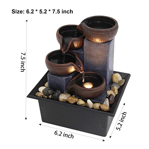 Tabletop Water Fountain with LED Light & River Rocks - Zen Desktop Waterfall