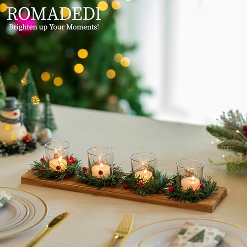 Rustic Christmas Candle Holder Centerpiece - 4 Tealight Holders on Wooden Tray