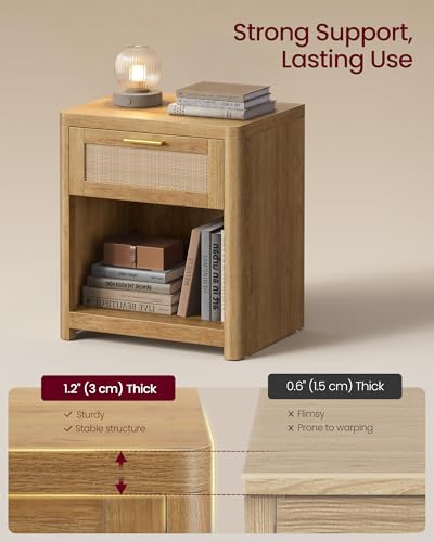 Set of 2 Boho Nightstands with Rattan-Look Drawer and Open Compartment