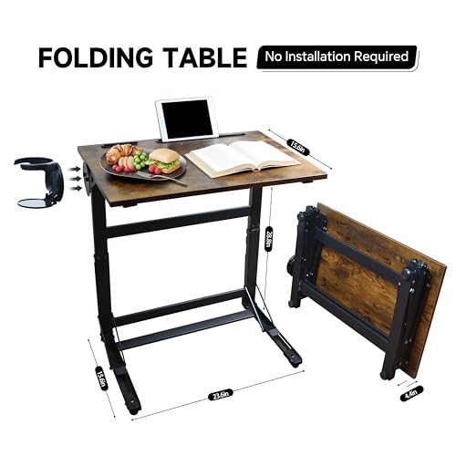 Folding C-Shaped TV Tray Table with Cup Holder and Device Slot