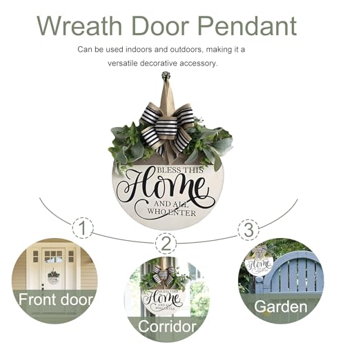 Welcome Sign for Front Door, 12-Inch Round Rustic Wooden Door Hanger Decor