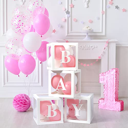Transparent Baby Shower Balloon Boxes with Letters - 4 Pack (White)