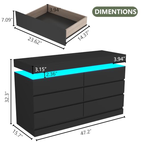6-Drawer Dresser with Charging Station and LED Lights