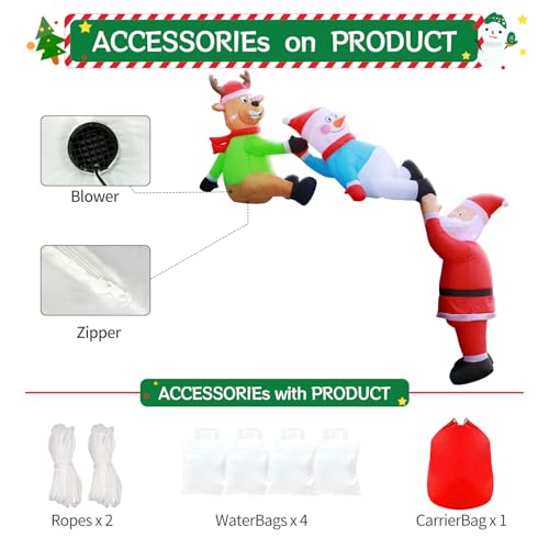 Christmas Friends 8FT Inflatable Roof Santa Reindeer Snowman Outdoor Decor with LED Lights