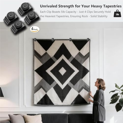 Heavy Duty Metal Tapestry Hangers (4 Pack) - Non-Slip Rug & Quilt Wall Clips