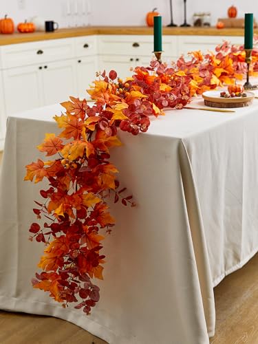 MISSPIN Eucalyptus Maple Leaf Garland - 9ft Fall Leaves Decor for Thanksgiving & Christmas