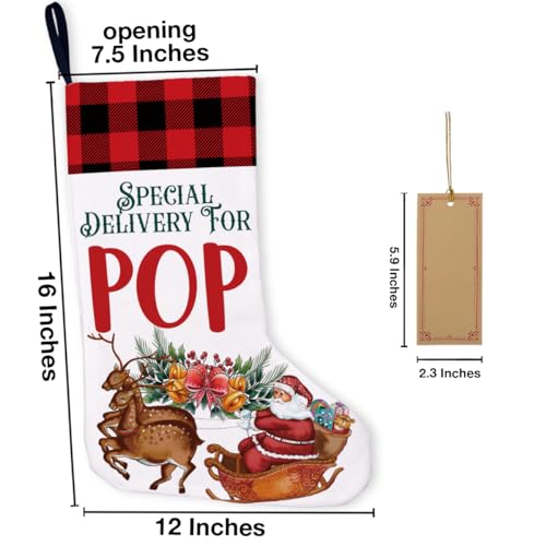 LyoGao Burlap Christmas Stocking Gift with Deer & Santa - Red Buffalo Plaid, B12, 16 x 12 in