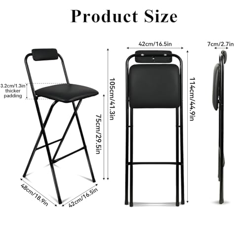 29.5-Inch Folding Bar Stool with Back, Padded Leather Counter Stool