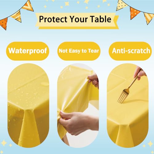 Yellow Disposable Plastic Tablecloths, 54 x 108 Inch Rectangle, 2 Pack