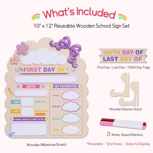 Reusable First Day of School Sign Board with Interchangeable Tags