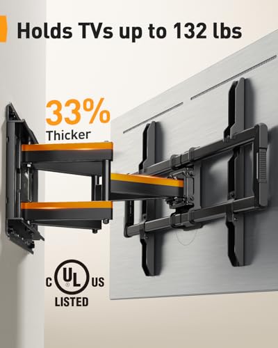 Perlegear Full Motion TV Wall Mount 42-97 Inch, Supports Up to 132 lbs, Fits 12-16" Wood Studs