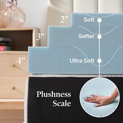 LUCID 4-Inch Gel Memory Foam Mattress Topper, Twin XL Ultra Plush