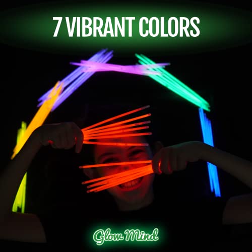 Glow Mind 100 Ultra Bright Glow Sticks Bulk Party Pack with Connectors