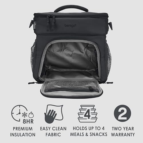 Bentgo Prep Deluxe Insulated Multimeal Bag - Lunch Box Bag, Holds 5 Meals, Premium Insulation up to 8 Hrs, Durable, Water-Resistant - Large Capacity For Adult Meal Prep (Dark Gray)