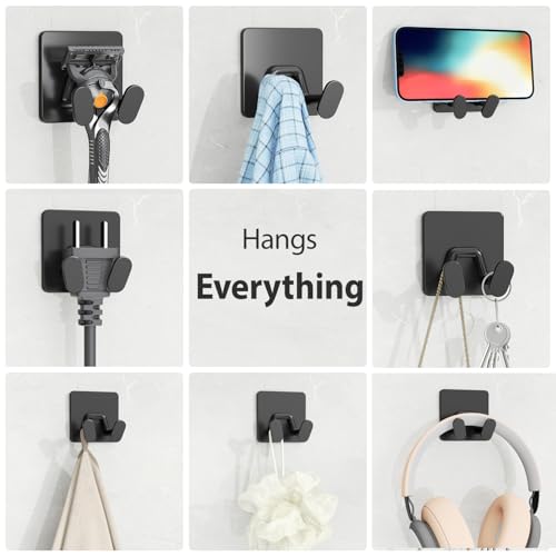 4-Pack Adhesive Shower Hooks, Stainless Steel Double Wall Hooks for Bathroom