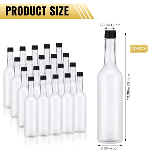 Tioncy 20 Pcs 15 oz Plastic Long Neck Coquito Bottles with Screw Caps - Clear