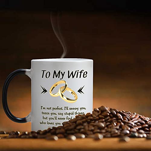 Glod Ring Wife Mug - Romantic Gifts for Wife From Husband, 11 oz Heat Change Coffee Cup