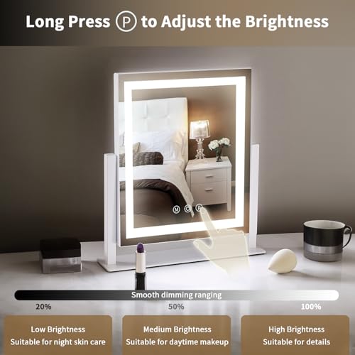 Homtang 13.2 x 11.2 Inch Lighted Makeup Mirror with Touch Control & 3 Color Modes