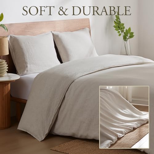 100% French Linen Duvet Cover Set - 3 Piece King Bedding with Zipper & Ties