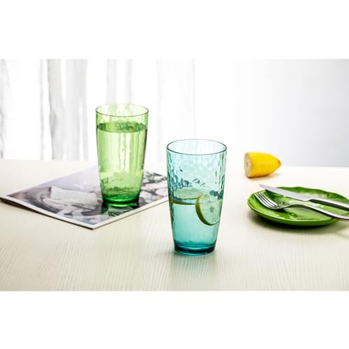 Hammered Acrylic Drinking Glasses, 20 oz Rainbow Tumbler Set of 6