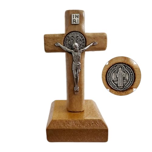 Wooden San Benito Crucifix Standing Cross for Wall or Tabletop Decor
