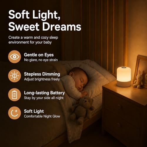 Portable Baby Night Light - Rechargeable Dimmable Touch Nursery Lamp