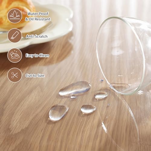 48-Inch Round Clear Table Protector, 2mm Thick Heavy Duty Vinyl Tablecloth