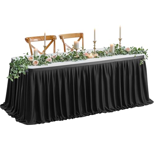 6ft Wrinkle-Resistant Pleated Table Skirt for Parties and Weddings - Black
