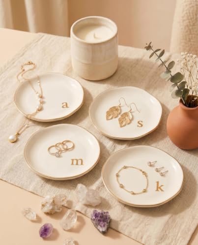 CulturaCraft Personalized Ceramic Jewelry Dish with Gold Initial - Ring & Earring Holder - Women Gift - S Variation