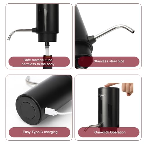 Exptolii 7oz Electric Wine Aerator Dispenser | Rechargeable One-Touch Wine Pourer & Decanter