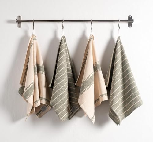 Rustic Farmhouse Cotton Kitchen Towels - 18 x 28 Inch, Set of 4, Olive